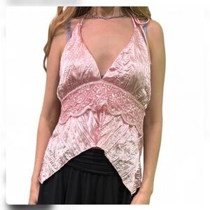 Y2k coquette fairycore style Sateen and lace backless cami top M